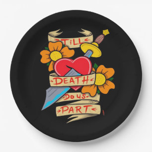 Till Death Do Us Part Vintage Tattoo Classic Paper Plate