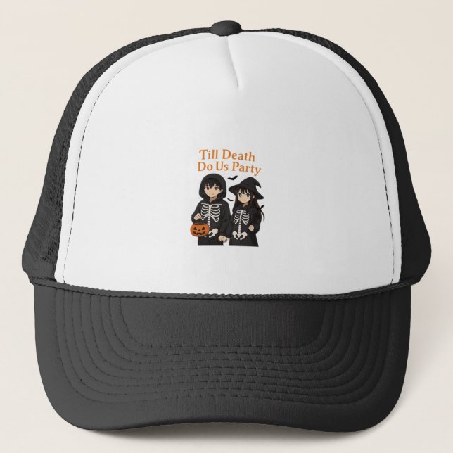Till Death Do Us Party – Anime Halloween Couple Cl Trucker Hat (Front)