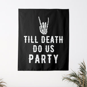 Till Death Do Us Party Backdrop Skeleton Black Tapestry