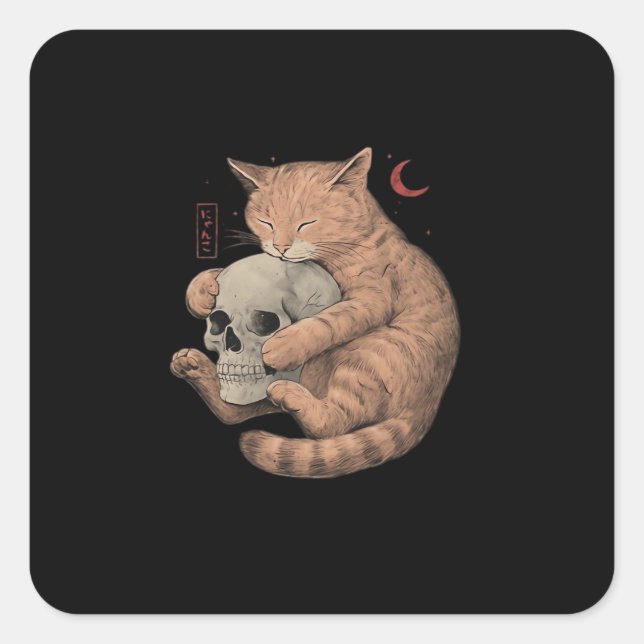 Till Death Do Us Party Cat Skull Classic Square Sticker (Front)