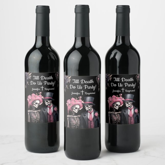 Till Death Do Us Party! Gothic Wedding Wine Wine Label (Bottles)