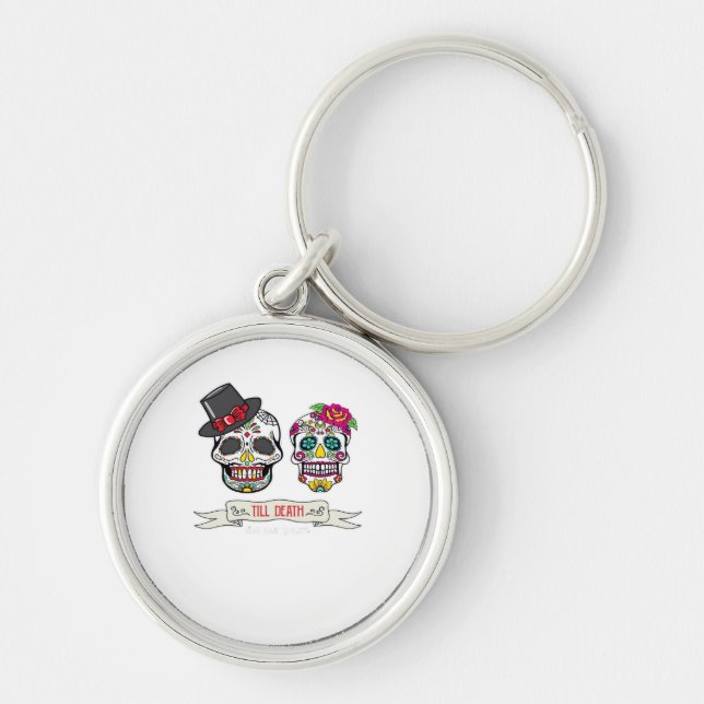 Till Death Do Us Skull Wedding Bride And Groom Pri Key Ring (Front)