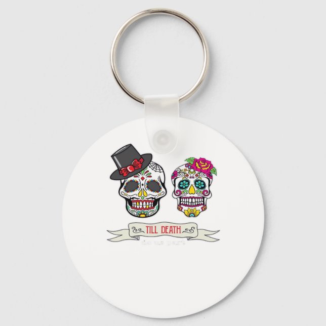 Till Death Do Us Skull Wedding Bride And Groom Pri Key Ring (Front)