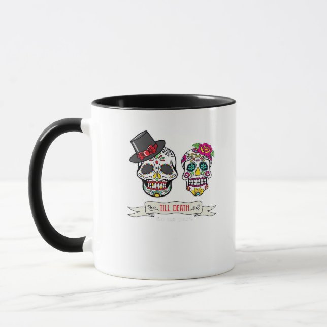 Till Death Do Us Skull Wedding Bride And Groom Pri Mug (Left)