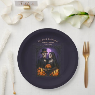 Till Death Do Us Sugar Skull Skeletons Wedding Paper Plate