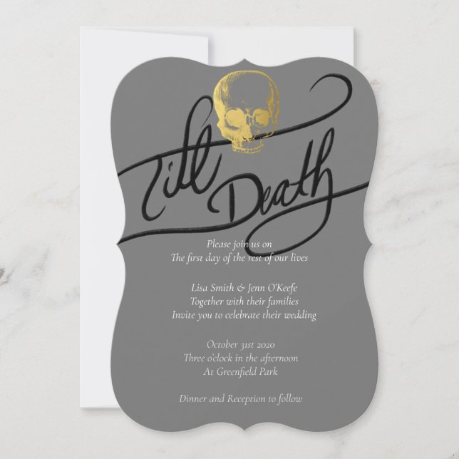 Till Death Gold Modern Skull Wedding Invitation (Front)