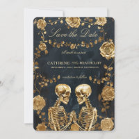 TILL DEATH Gold Skeletons and Roses Save the Date