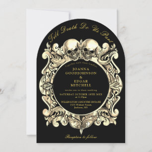 Till Death Gothic Black And Gold Arched Wedding Invitation