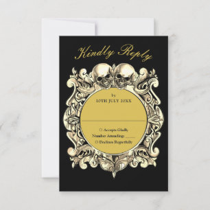 Till Death Gothic Black And Gold Monogram Wedding RSVP Card