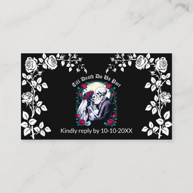 Till Death Gothic Black Skeletons Wedding Qr Code Enclosure Card (Back)