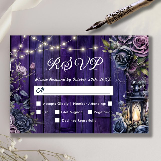 Till Death | Gothic Dark Purple Floral RSVP Card (Creator Uploaded)