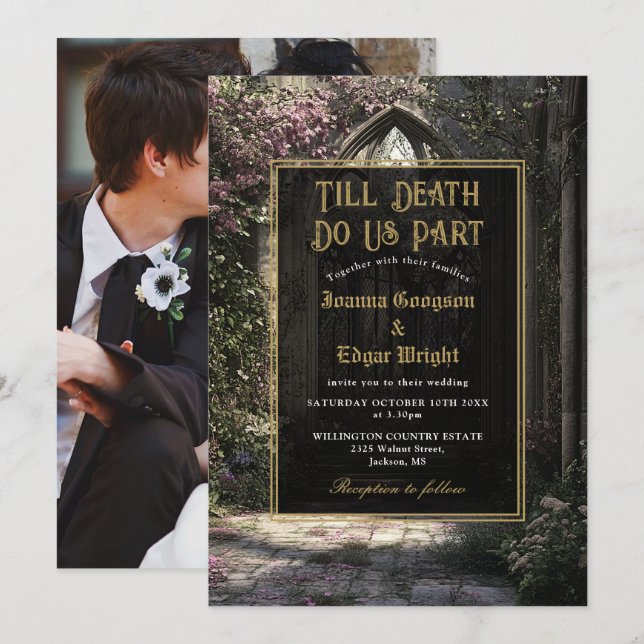 Till Death Gothic Floral Garden Photo Wedding Invitation (Front/Back)