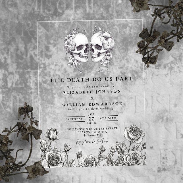 Till Death Gothic Floral Skulls Wedding Acrylic Invitations (Till Death Gothic Floral Skulls Wedding Acrylic Invitations)