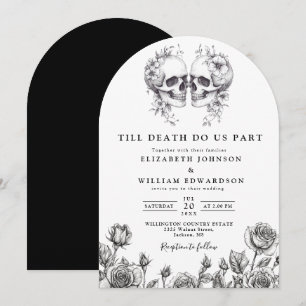 Till Death Gothic Floral Skulls Wedding Arch Invitation