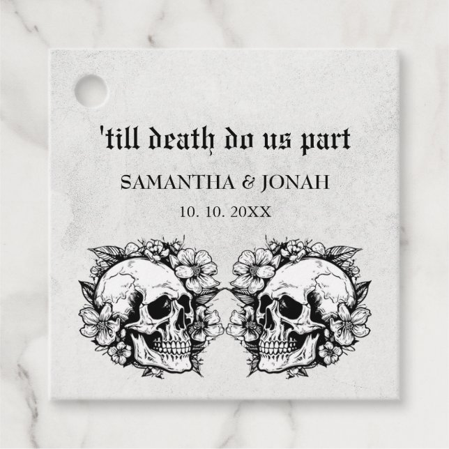 Till death Gothic Floral Skulls Wedding  Favour Tags (Front)