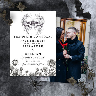 Till Death Gothic Skulls Floral Photo Wedding Save The Date