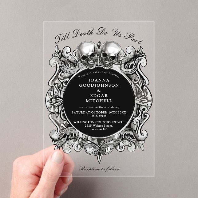 Till Death Gothic Skulls Goth Wedding Acrylic Invitations (Insitu (Handheld))