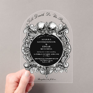 Till Death Gothic Skulls Monogram Arched Wedding Acrylic Invitations
