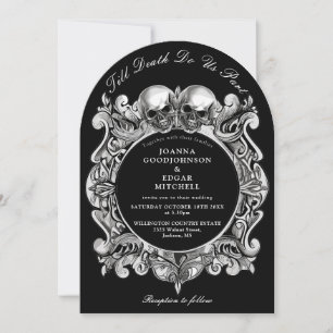 Till Death Gothic Skulls Monogram Arched Wedding Invitation