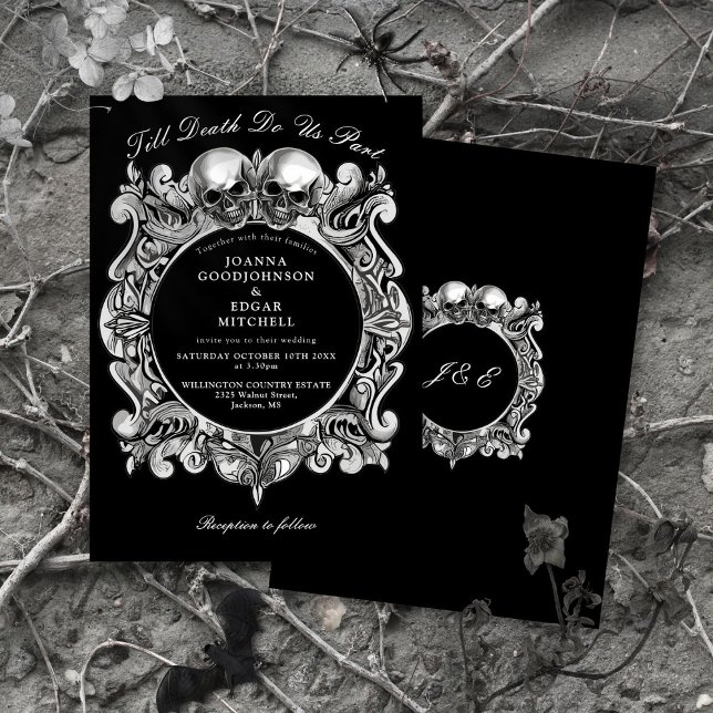 Till Death Gothic Skulls Monogram Wedding Invitation (Till Death Gothic Skulls Monogram Wedding Invitation)