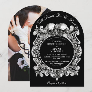 Till Death Gothic Skulls Photo Arched Wedding Invitation