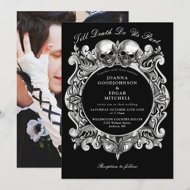 Till Death Gothic Skulls Photo Wedding Invitation (Front/Back)