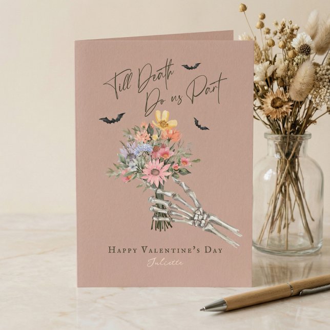 Till Death Gothic Wildflower Skeleton Valentine Holiday Card (Till Death Gothic Wildflower Skeleton Valentine Holiday Card)