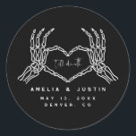 Till Death Halloween Wedding Favour Stickers<br><div class="desc">This is a gothic inspired wedding favour sticker featuring skeleton hands and a moody dark design. Edit most wording   ALL colours to make this moody wedding program fit your event needs   personal style. Select "personalise this template" to see all editing options :)</div>