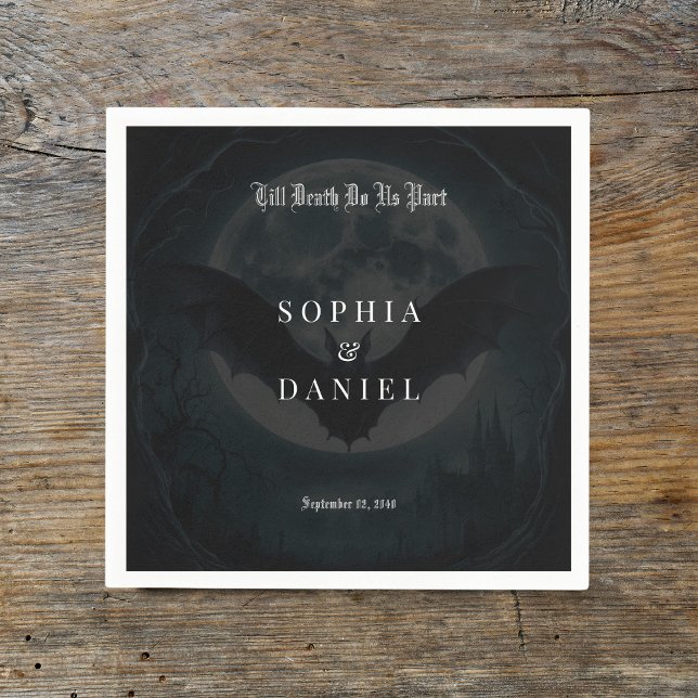 Till Death Romantic Bats Moonlight gothic Wedding Napkin (Creator Uploaded)