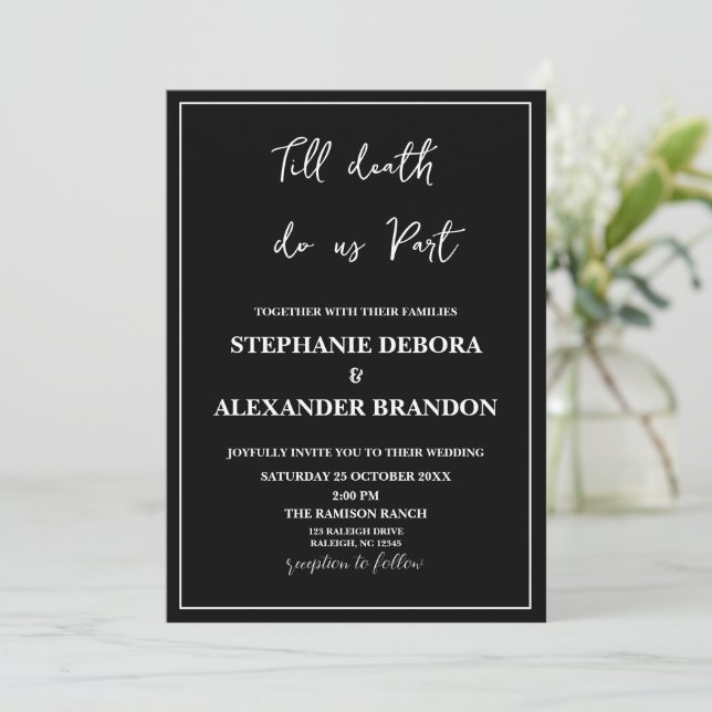  Till Death Skeleton Halloween gothic Wedding Invitation (Standing Front)