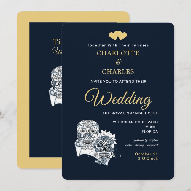 Till Death Us Do Part Sugar Skulls Wedding Invitation (Front/Back)