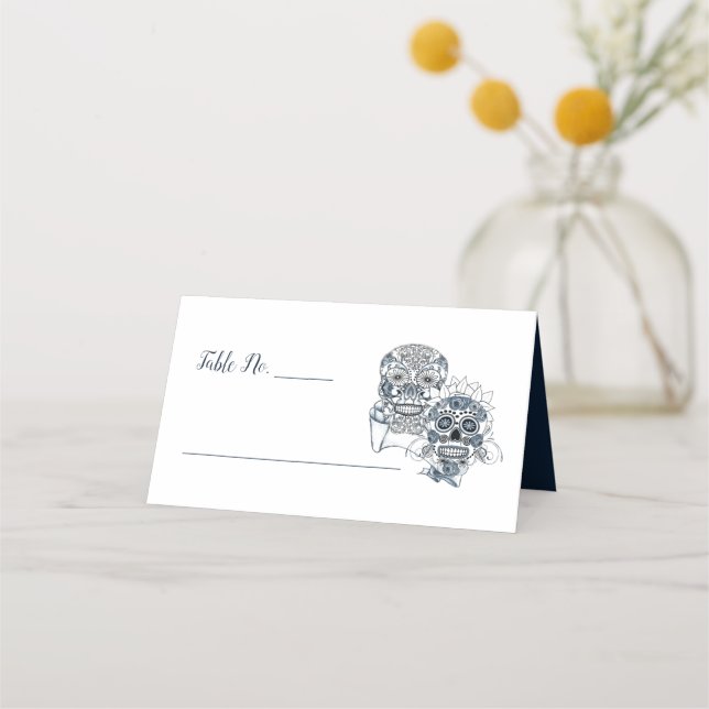 Till Death Us Do Part Sugar Skulls Wedding Place Card (Front)