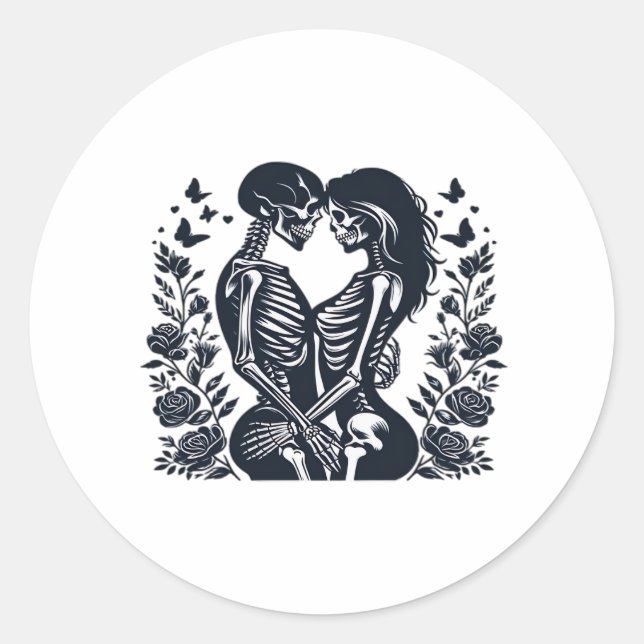 Till Death We – Skeleton Couple Gothic Design Clas Classic Round Sticker (Front)