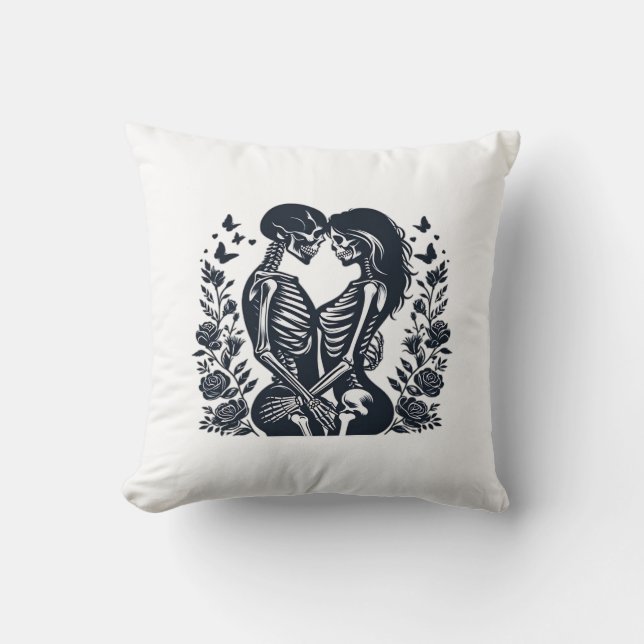 Till Death We – Skeleton Couple Gothic Design Clas Cushion (Front)