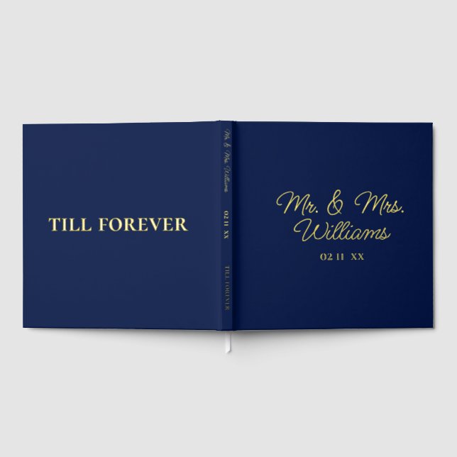 Till Forever Mr Mrs | Luxe Gold Navy Blue Wedding Guest Book (Full)
