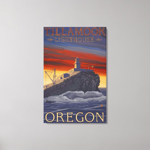 Tillamook Lighthouse Vintage Travel Poster Canvas Print