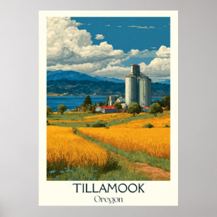 Tillamook Oregon Vintage Farmland Lighthouse Art Poster