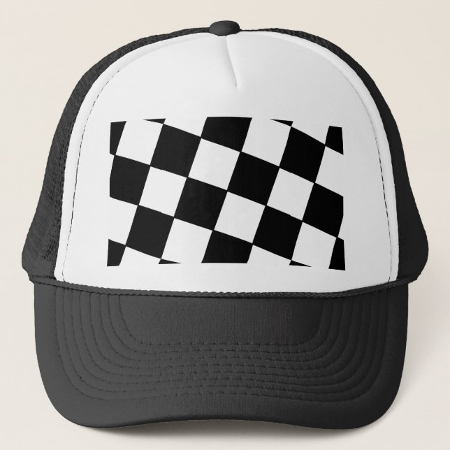 Tilted Chequerboard Pattern Checkers Black White Trucker Hat (Front)