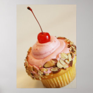 Tilted Cherry Cupcake Food Poster