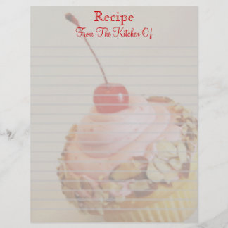Tilted Cherry Cupcake Lined Recipe Letterhead