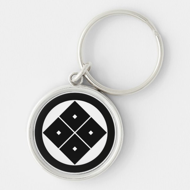 Tilted four-square-eyes in circle key ring (Front)
