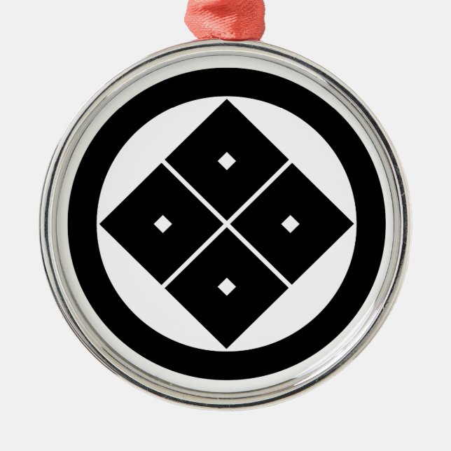 Tilted four-square-eyes in circle metal tree decoration (Front)
