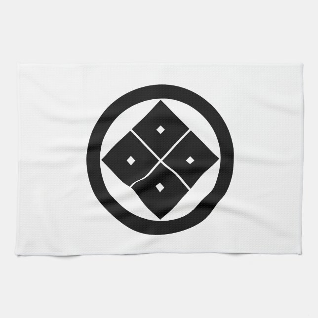 Tilted four-square-eyes in circle tea towel (Horizontal)