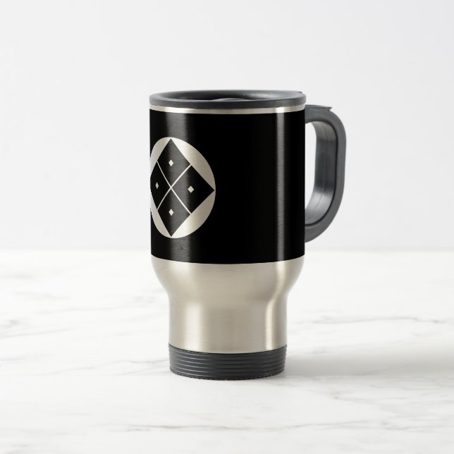 Tilted four-square-eyes in rice cake travel mug (Front Right)