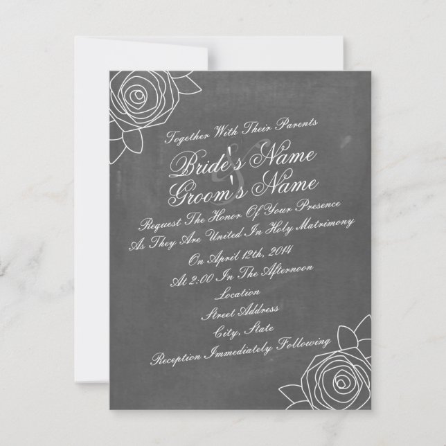 Tilted Roses Chalk Inspired Wedding Invite (Front)