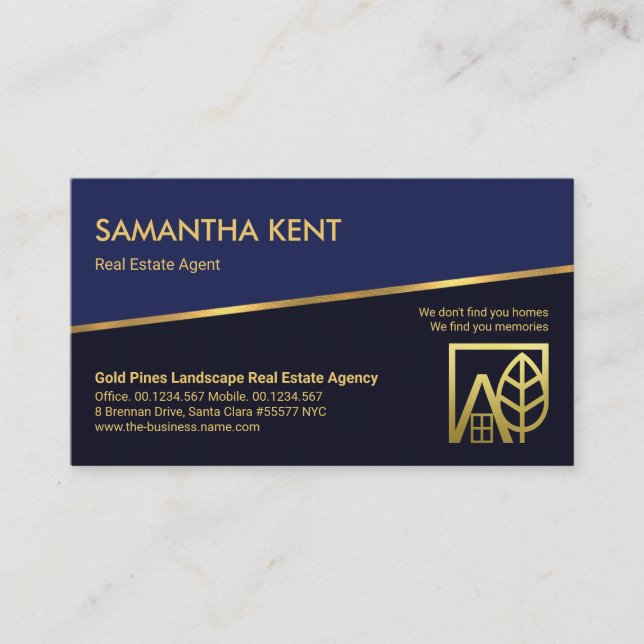 Tilting Gold Line Blue Layers Realtor Real Estate Business Card (Front)