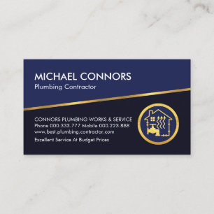 Tilting Gold Line Blue Shades Plumbing Business Card