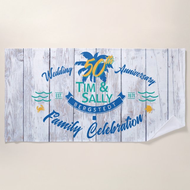 Tim & Sally's 50th Anniversary Beach Towel (Front)