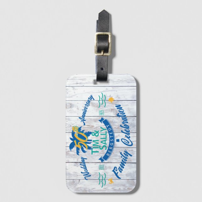 Tim & Sally's 50th luggage tag (Front Vertical)
