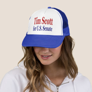 Tim Scott for Senate with red blue text Trucker Ha Trucker Hat